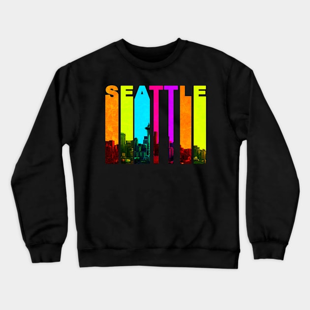 Retro Seattle Washington Cityscape Skyline Crewneck Sweatshirt by phughes1980